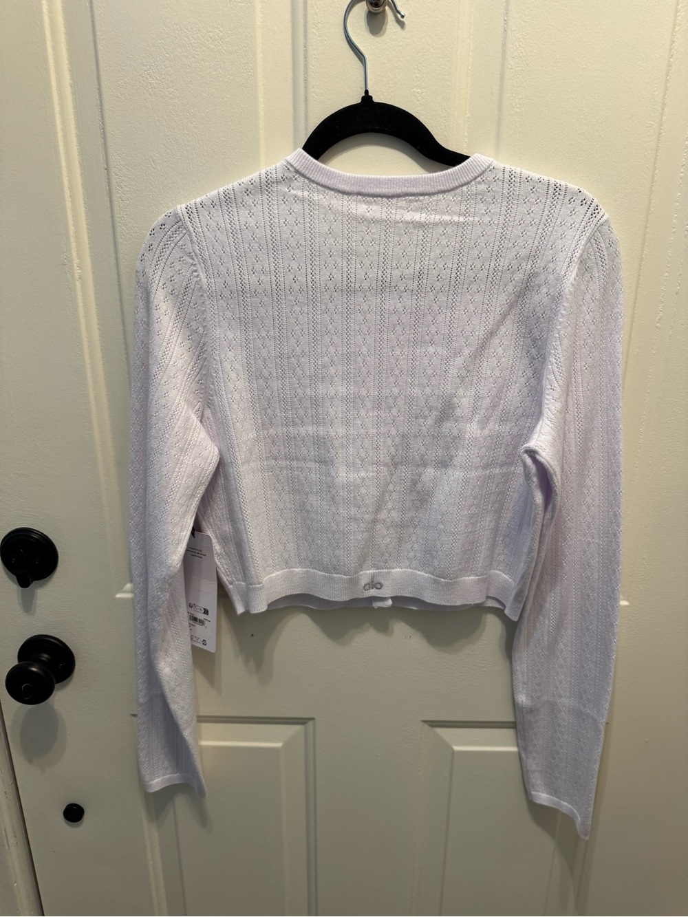 ALO Yoga Women's White Button-Front Knit Pointelle CardiganNWT - Picture 3 of 3